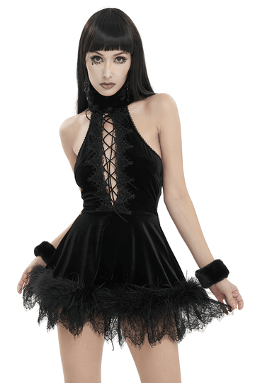 Black Velvet Halterneck Dress - Gothic Sexy Appeal
